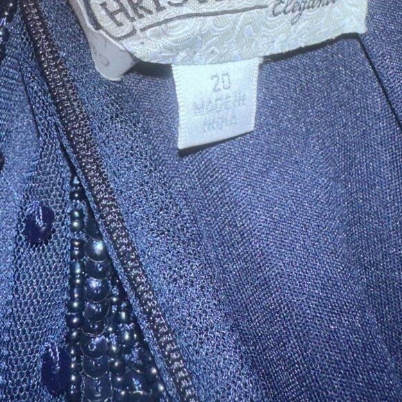 Cristina Wu Navy Beaded V-Neck Gown Size 20W Elegant Formal Dress Sheer Sleeves - Picture 10 of 13